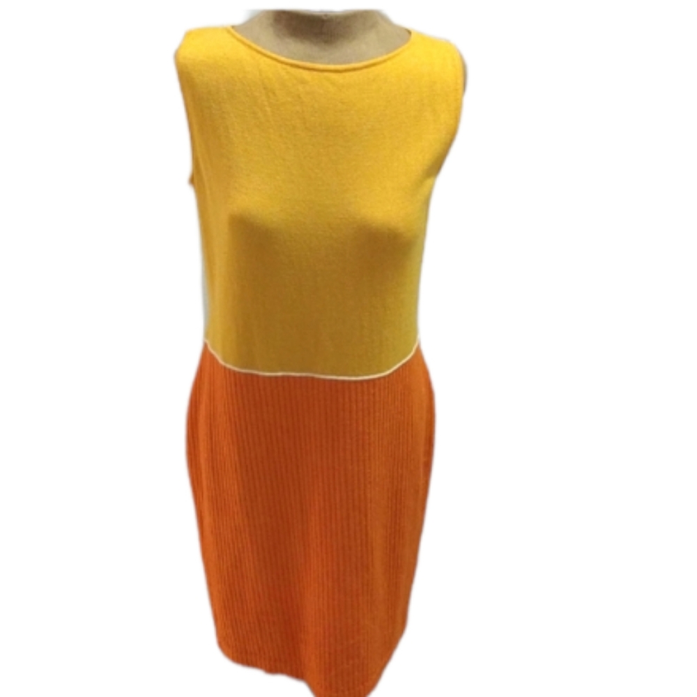 Colorblock Yellow and Orange Knit Sheath Dress